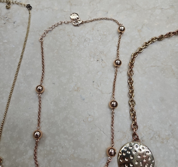 Ornate Silver and Rose Gold Necklace Trio with Intricate Pendants - Picture 4 of 4